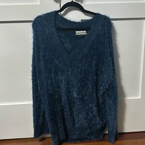 Urban Outfitters dark blue fuzzy v neck sweater